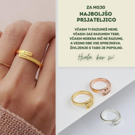 NOVO! Nastavljiv prstan z napisom po želji - Za PRIJATELJICO