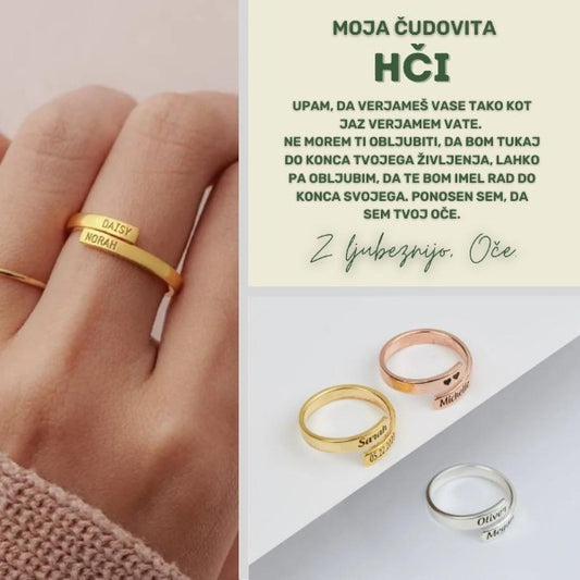 NOVO! Nastavljiv prstan z napisom po želji - Za HČI